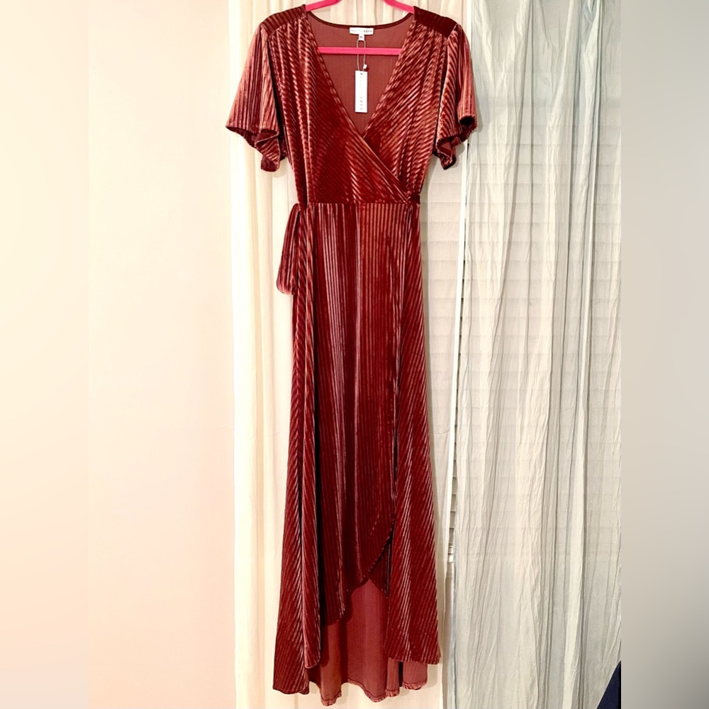 Baltic Born Andi Ribbed Velvet Wrap Dress in Dark Rose NWT
